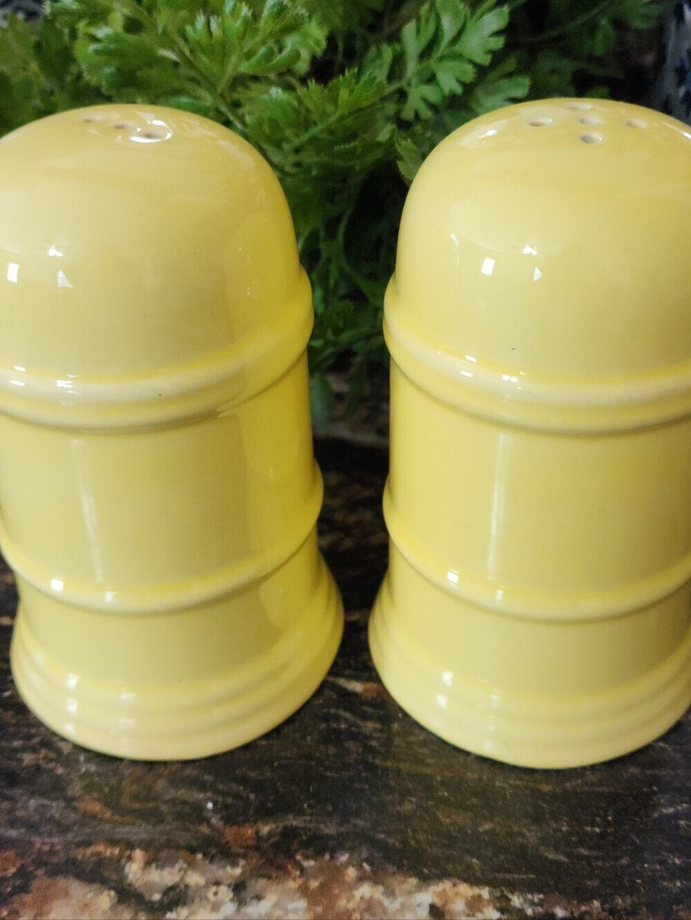 Yellow Ceramic Salt And Pepper Shakers Vintage Large Stovetop 5.5" Tall 3.5"Wide